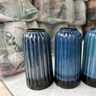 Lọ Hoa, Bình Hoa Sứ Ombre Xanh sọc (TÚI 12C)