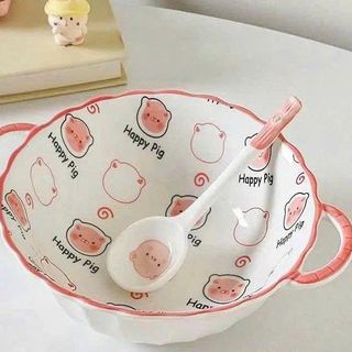 BÁT SỨ 2 QUAI HỌA TIẾT KÈM MUỖNG CUTE