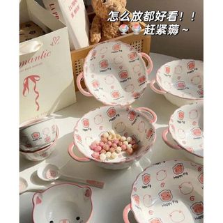 BÁT SỨ 2 QUAI HỌA TIẾT KÈM MUỖNG CUTE