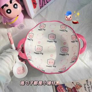 BÁT SỨ 2 QUAI HỌA TIẾT KÈM MUỖNG CUTE