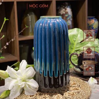 Lọ Hoa, Bình Hoa Sứ Ombre Xanh sọc (TÚI 12C)