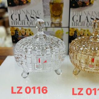 Hũ Mứt Thủy Tinh Kim Cương 3 Chân Vàng LZ 0116 HP (THÙNG 24C)