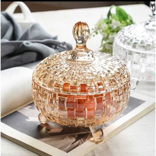 Hũ Mứt Thủy Tinh Kim Cương 3 Chân Vàng LZ 0116 HP (THÙNG 24C)