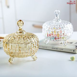 Hũ Mứt Thủy Tinh Kim Cương 3 Chân Vàng LZ 0116 HP (THÙNG 24C)