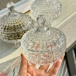 Hũ Mứt Thủy Tinh Kim Cương 3 Chân Vàng LZ 0116 HP (THÙNG 24C)