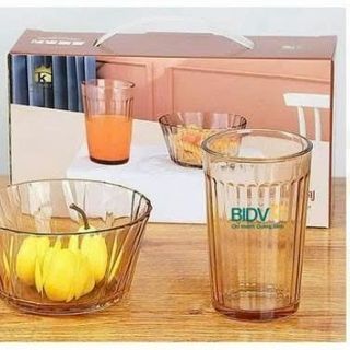 Bộ bát kèm cốc thủy tinh vàng hổ (THÙNG 48B)