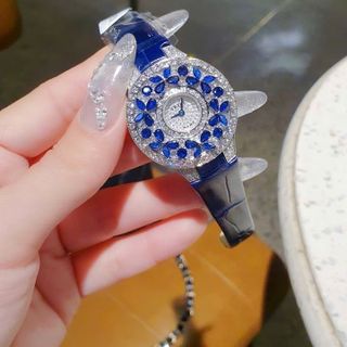 ĐỒNG HỒ NỮ SIÊU CẤP GRAF MẶT FULL PHA LÊ BƯỚM NHÂN TẠO DÂY DA XANH ĐẬM