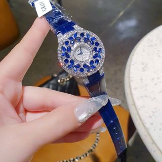 ĐỒNG HỒ NỮ SIÊU CẤP GRAF MẶT FULL PHA LÊ BƯỚM NHÂN TẠO DÂY DA XANH ĐẬM