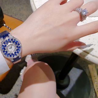 ĐỒNG HỒ NỮ SIÊU CẤP GRAF MẶT FULL PHA LÊ BƯỚM NHÂN TẠO DÂY DA XANH ĐẬM