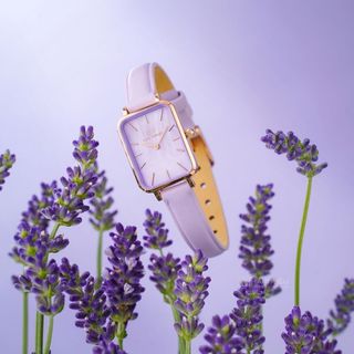 ĐỒNG HỒ NỮ CAO CẤP DANIEL W QUADRO LAVENDER DÂY DA CN TÍM XÀ CỪ HỘP NƠ TEM