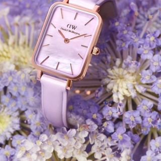 ĐỒNG HỒ NỮ CAO CẤP DANIEL W QUADRO LAVENDER DÂY DA CN TÍM XÀ CỪ HỘP NƠ TEM