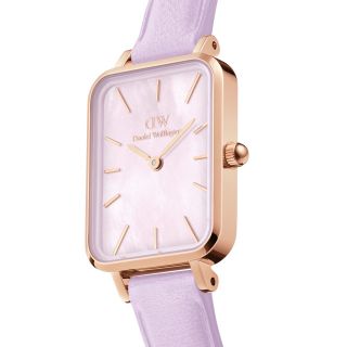 ĐỒNG HỒ NỮ CAO CẤP DANIEL W QUADRO LAVENDER DÂY DA CN TÍM XÀ CỪ HỘP NƠ TEM