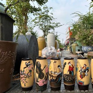 Lọ Hoa, Bình Hoa Gốm Hình Tranh Đông Hồ (TÚI 10C)