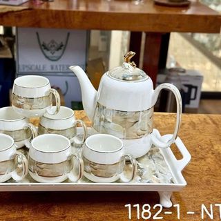 Bộ Bình Cốc, Ấm Chén Sứ Vân Đá Kèm Khay 1182-1-NT (THÙNG 8B)