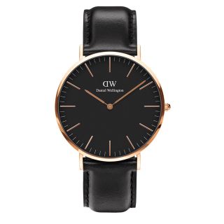 ĐỒNG HỒ NAM NỮ CAO CẤP DANIEL W CLASSIC BLACK DÂY DA HỘP NƠ TEM