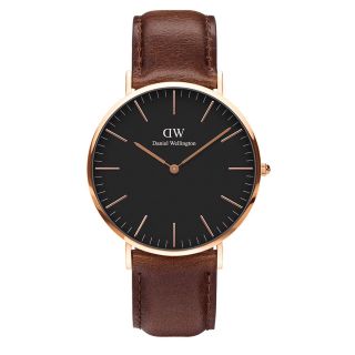 ĐỒNG HỒ NAM NỮ CAO CẤP DANIEL W CLASSIC BLACK DÂY DA HỘP NƠ TEM