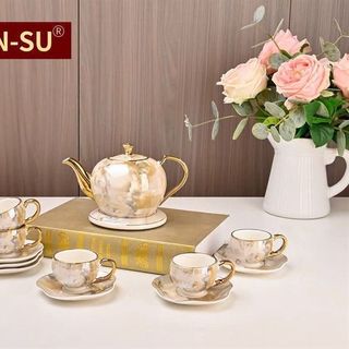 Bộ Ấm Chén Sứ J14-3A Vân Đá Kèm Đĩa Kê( THÙNG 12B )