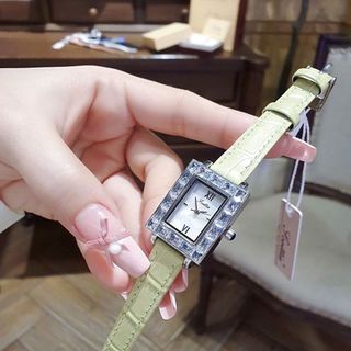 QUÀ VALENTINE ĐỒNG HỒ NỮ CHÍNH HÃNG SCOTTE DÂY DA XANH MINT MẶT CHỮ NHẬT