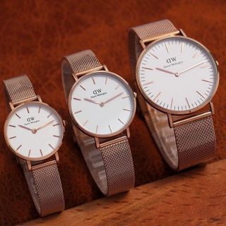 ĐỒNG HỒ NAM NỮ CAO CẤP DANIEL W DÂY LƯỚI VÀNG HỒNG HỘP NƠ TEM