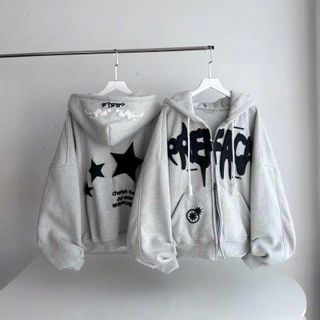 Áo Khoác Nỉ In Nổi PREFACE Form Boxy, Dây Kéo 2 Đầu, Unisex