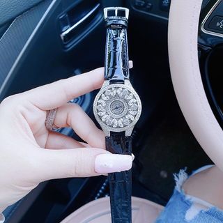 ĐỒNG HỒ NỮ SIÊU CẤP GRAF MẶT FULL PHA LÊ BƯỚM NHÂN TẠO  DÂY DA ĐEN CÁ SẤU