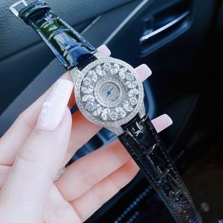 ĐỒNG HỒ NỮ SIÊU CẤP GRAF MẶT FULL PHA LÊ BƯỚM NHÂN TẠO  DÂY DA ĐEN CÁ SẤU