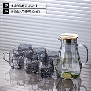 Bộ Bình 6 Cốc Thủy Tinh Xám Góc Cạnh (THÙNG 12B )