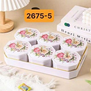 Bộ 6 Hũ Mứt Có Hoa Văn Kèm Nắp 2675-5 ( THÙNG 16C )