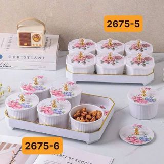 Bộ 6 Hũ Mứt Có Hoa Văn Kèm Nắp 2675-5 ( THÙNG 16C )