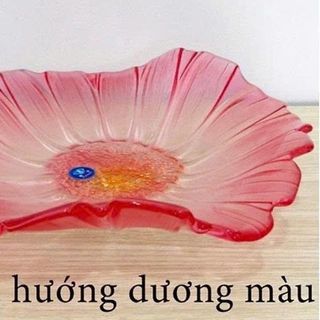 ĐĨA THỦY TINH MÀU 37CM HOẠ TIẾT HƯỚNG DƯƠNG (T6)