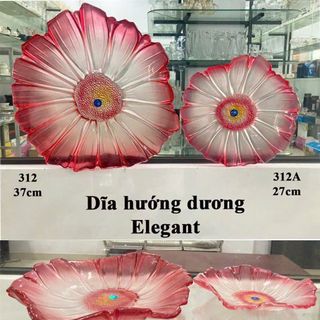 ĐĨA THỦY TINH MÀU 37CM HOẠ TIẾT HƯỚNG DƯƠNG (T6)