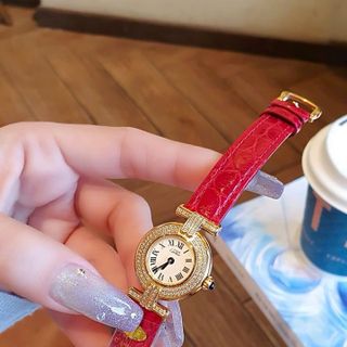 SET VALENTINE ĐỒNG HỒ NỮ SIÊU CẤP CATIOR DÂY DA MẶT MINI VIỀN ĐÁ VÀNG TẶNG KÈM DÂY CHUYỀN