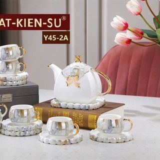 Bộ Ấm Chén Đĩa Kê Sứ Trắng Y45-2A (THÙNG 12B)