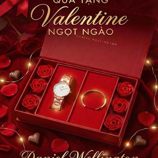 SET VALENTINE DANIEL W CAO CẤP HỘP ĐỎ HOA HỒNG THÉP ICONIC VÀ CUFF