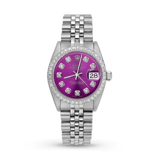 ĐỒNG HỒ NỮ CAO CẤP ROLET DATE JUST AUTOMATIC BẠC MẶT TÍM VIỀN ĐÁ