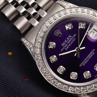 ĐỒNG HỒ NỮ CAO CẤP ROLET DATE JUST AUTOMATIC BẠC MẶT TÍM VIỀN ĐÁ