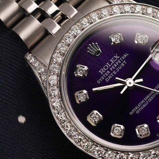 ĐỒNG HỒ NỮ CAO CẤP ROLET DATE JUST AUTOMATIC BẠC MẶT TÍM VIỀN ĐÁ