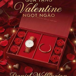SET VALENTINE DANIEL W CAO CẤP HỘP ĐỎ HOA HỒNG DÂY DA PETITE VÀ CUFF