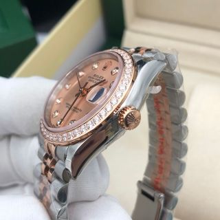 ĐỒNG HỒ NỮ CAO CẤP ROLET DATE JUST AUTOMATIC DEMI HỒNG VIỀN ĐÁ