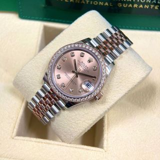 ĐỒNG HỒ NỮ CAO CẤP ROLET DATE JUST AUTOMATIC DEMI HỒNG VIỀN ĐÁ