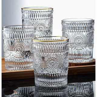 Bộ 6 Cốc Thủy Tinh Cốc Đồng Tiền Viền Vàng Thấp (THÙNG 12B )