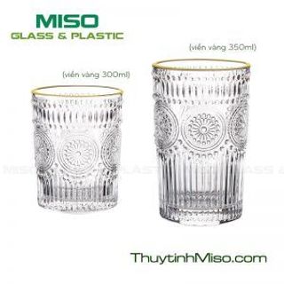 Bộ 6 Cốc Thủy Tinh Cốc Đồng Tiền Viền Vàng Thấp (THÙNG 12B )