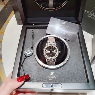 ĐỒNG HỒ CẶP ĐÔI CAO CẤP HULOT HAI VIỀN HỘT DÂY DA XANH VÀ XÁM MÁY CƠ