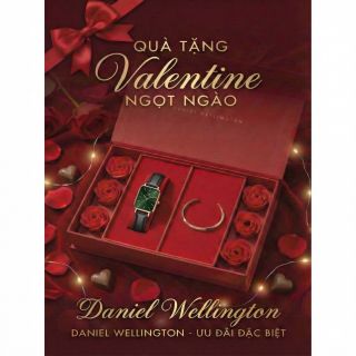 SET VALENTINE DANIEL W CAO CẤP HỘP ĐỎ HOA HỒNG DÂY QUARDO VÀ CUFF