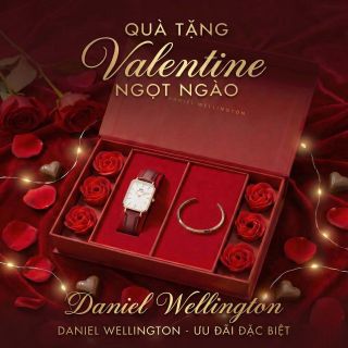 SET VALENTINE DANIEL W CAO CẤP HỘP ĐỎ HOA HỒNG DÂY QUARDO VÀ CUFF