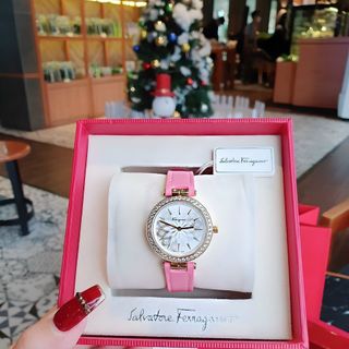 ĐỒNG HỒ NỮ CAO CẤP SALVATHORE DÂY DA MẶT HOA 3D VIỀN ĐÁ FULLBOX