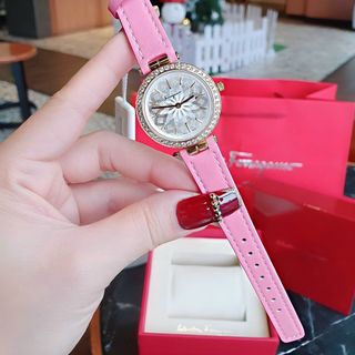 ĐỒNG HỒ NỮ CAO CẤP SALVATHORE DÂY DA MẶT HOA 3D VIỀN ĐÁ FULLBOX