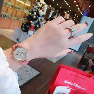 ĐỒNG HỒ NỮ CAO CẤP SALVATHORE DÂY DA MẶT HOA 3D VIỀN ĐÁ FULLBOX