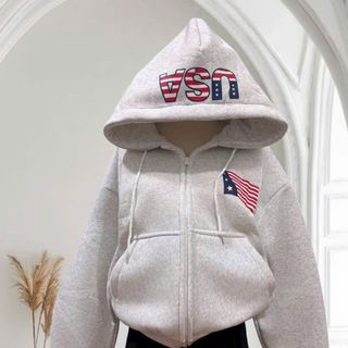 Áo khoác nỉ nữ chữ USA và hình cờ