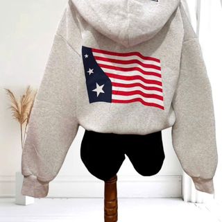Áo khoác nỉ nữ chữ USA và hình cờ